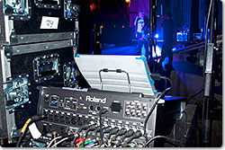 Pentatonix stage seen from behind the Roland M-200i V-Mixer