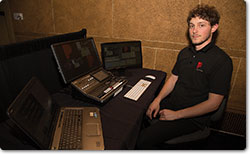 Luke Buchanan, Lead AV Technician for the Portland Art Museum with the Roland VR-50HD.