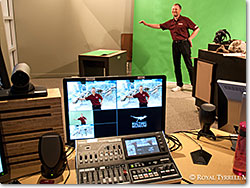 Chromakey on the Roland VR-50HD allows a camera to be placed in front of a green screen so the presenter can step in front of digital media and backgrounds.