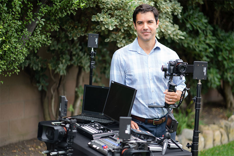 Jamie Hobert with Roland V-8HD and other gear