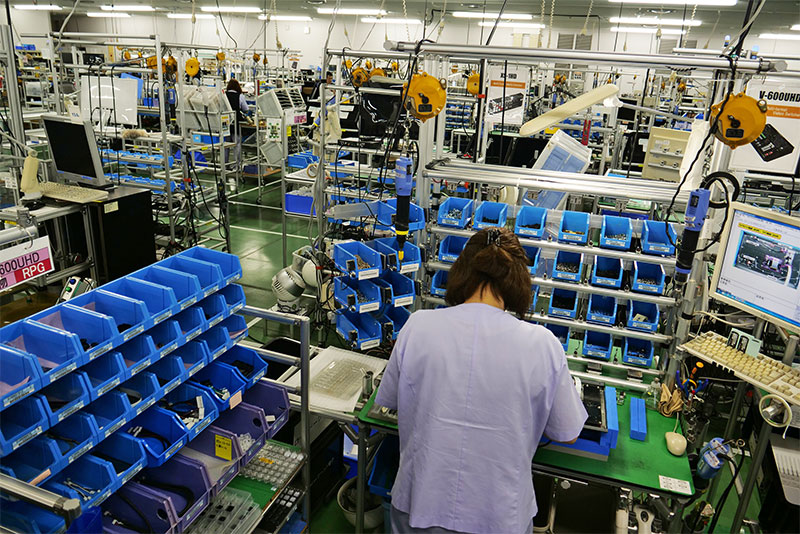 One of many booths in the Roland factory.