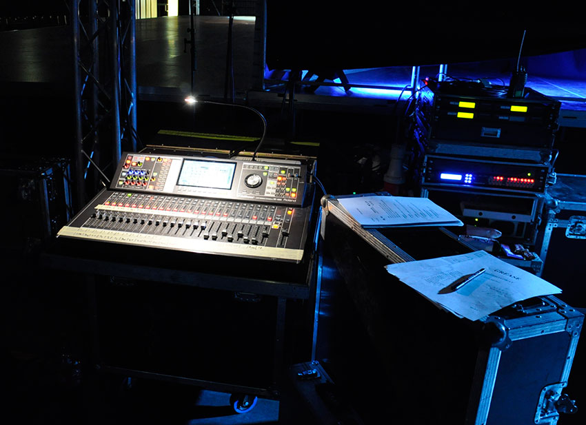 Roland M-480 48 Channel Live Digital Mixing Console was chosen as the console for the monitor position.