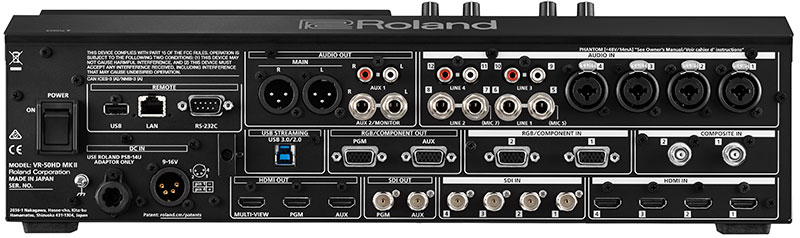 Rear panel of Roland VR-50HD MK II Multi-Format AV Mixer
