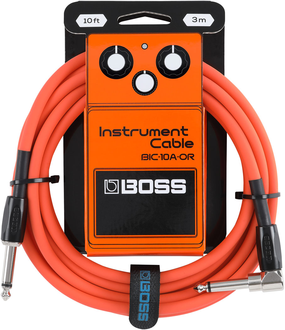 Câble Instrument BOSS BIC-3AA 3 Pieds (1m) - Connecteurs Angle Droit Plaqués Or, Blindage Tressé, Qualité Studio