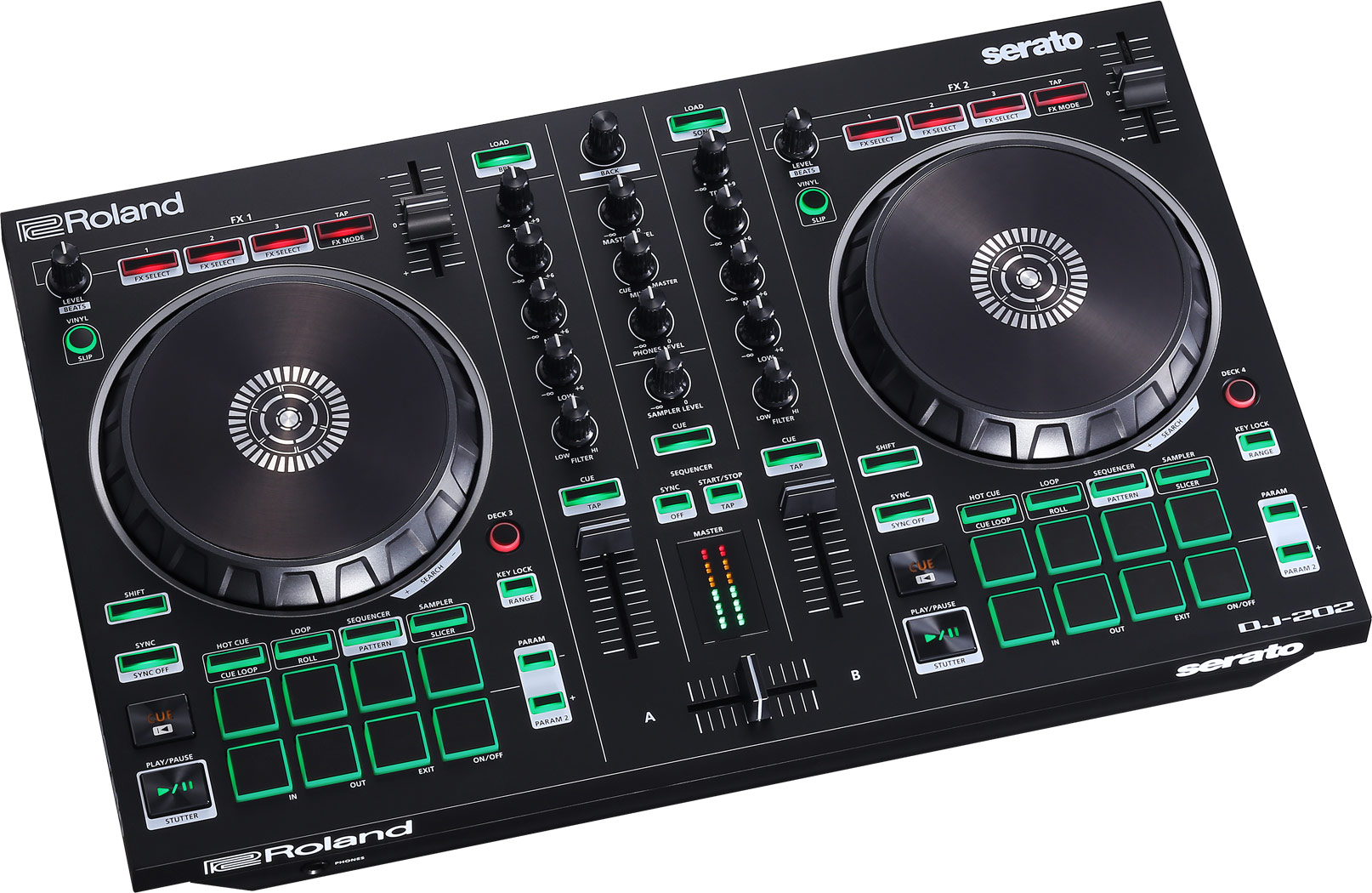DJ Midi Controller USB Workstation Serato DJ Intro 2 Kanal Roland DJ-202 