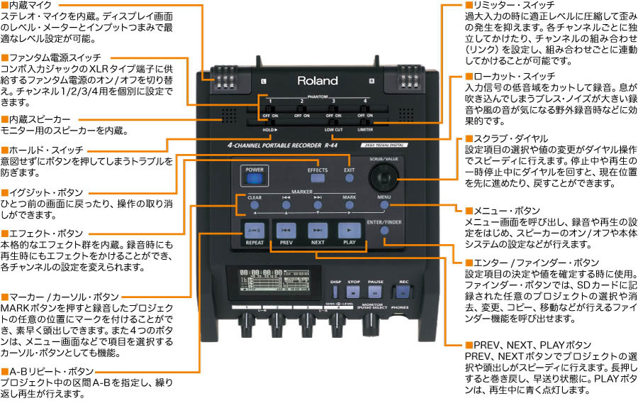 Roland Pro A/V - R-44 | 4-Channel Portable Recorder